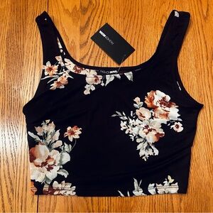 NWT Fashion Nova Black Floral Mesh Women's Crop Top